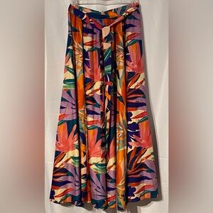 Moon Orchid Ultra-Flowy Boho Tropical Print Maxi Skirt – Fixed Tie Waist, Size M